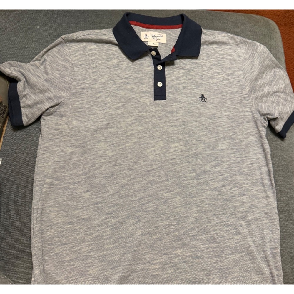 Original Penguin Mens Polo Shirt Medium Blue Space Dye Short Sleeve Munsingwear